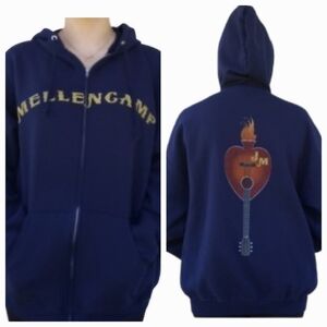RARE John Mellencamp Live Tour Rock Band Zip Hoodie, Vintage (XL)